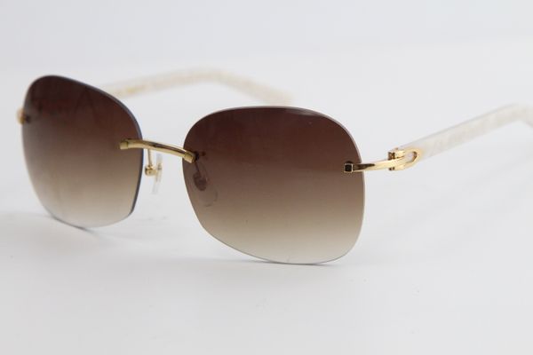 

wholesale rimless 8100908 marble plank gold metal frame sunglasses fashion male and female luxury glasses, White;black