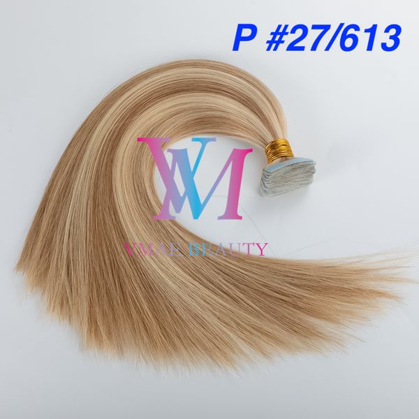 

vmae piano color tape in hair double drawn silk straight soft natural blonde brown mix color virgin human hair extension, Black