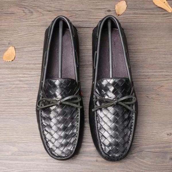 

men flats shoes slip on loafers geunine leather plus size 38-55 bullock tassel man oxfords driving shoes mens casual, Black