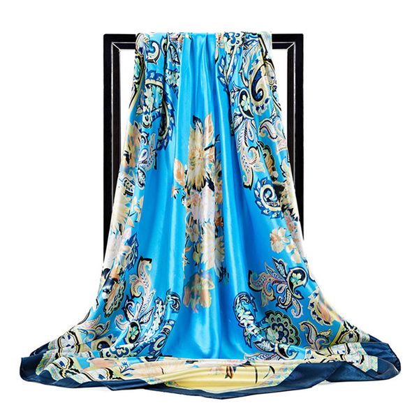 

new 90cm * 90cm square scarf ethnic style cashew pattern muslim headscarf female scarf, Blue;gray