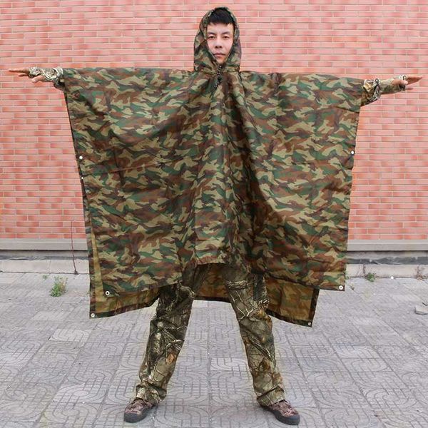 

camouflage outdoor hunting raincoat camping hiking rain poncho multi-functional backpack rain coat hunting hiking fishing, Camo