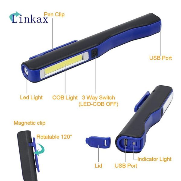 

night fishing camping portable cob led work usb charging hand torch lamp magnetic hanging hot