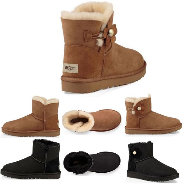 

2019 warm WGG Women's Australia Classic Women girl flower tall boots Snow Winter boots Khaki grey black Bow boots outdoor shoes 36-41