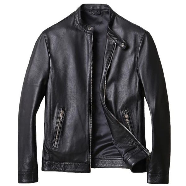 

price simple retro men real sheepskin leather jacket plus size 5xl korean style man's genuine leather jackets spring a797, Black