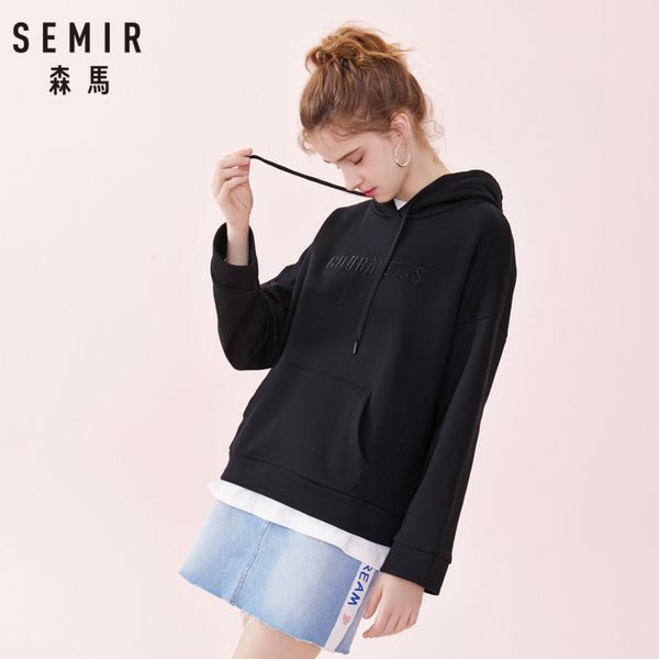 

semir женщины крупногабаритный вышитый с капюшоном толстовка с плечом выпали кенгуру~d женского задерживать подписание законопроекта до закр, Black