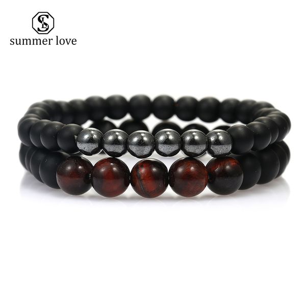 

2pcs/set 6mm 8mm tiger eye stone beads bracelet for women men fashion natural black agate stone elastic yoga energy couple bracelet jewelry
