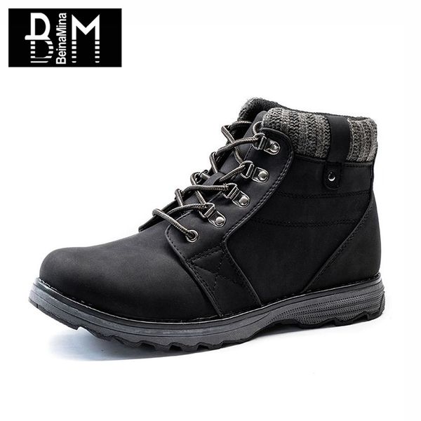 

beinamina big size 38-45 men ankle boots lace up round toe high leisure work shoes comfortable casual boots male footwear, Black