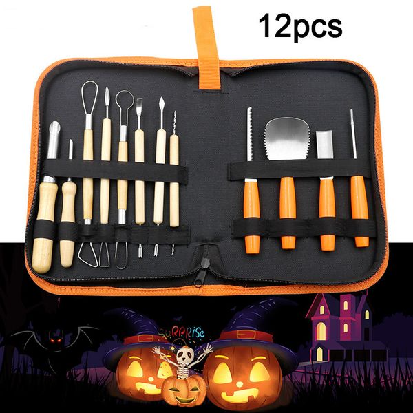 

12 pc carving tools kit vegetable fruit chisel kitchen cutting peeler slicer safe hallowmas pumpkin knives tool suit