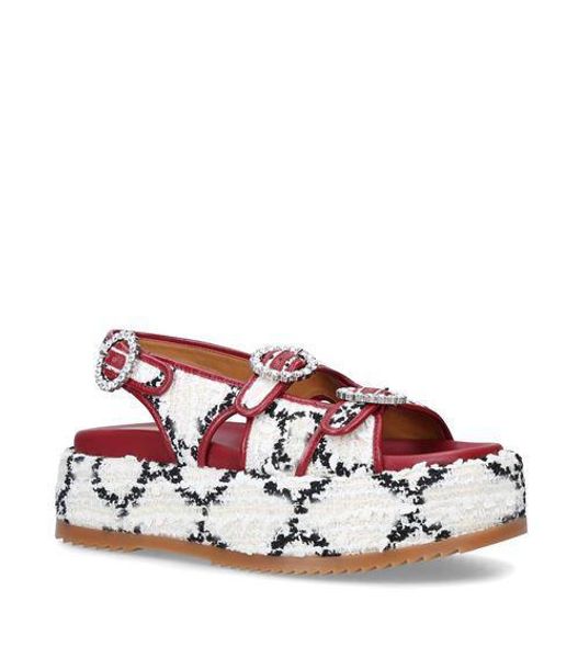 

womens angelina crystal embellished tweed sandals designer tweed exaggerated platform sandals with embellished buckles size euro, Black