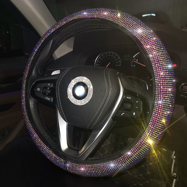 

new colorful crystal rhinestone car steering wheel covers women diamante car covered steering-wheel case interior accessories