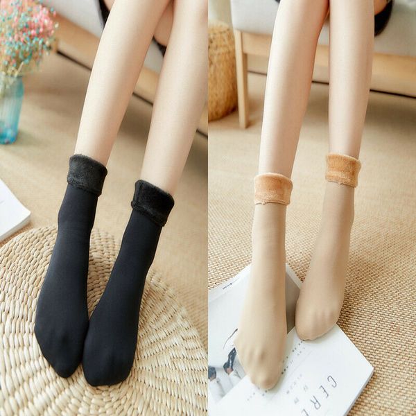 

winter warm plush thermal ankle socks winter elastic snow thick fleece lined boot socks floor hosiery socks, Black;white