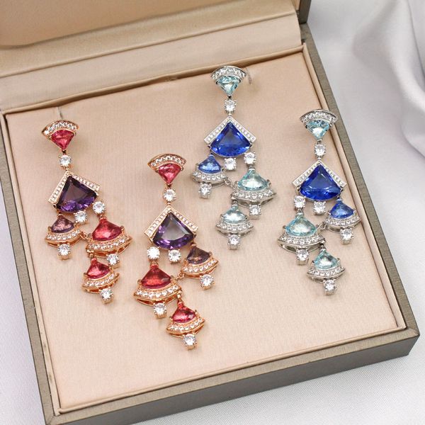 Europa América Hot Venda Moda Lady Mulheres latão banhado a ouro 18K borlas Definir diamante colorido Zircons cristal brincos