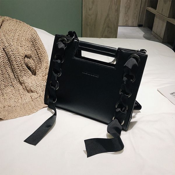 

women vintage messenger bags pu leather handbags women's ribbons shoulder bags female cute rivet ladies bag 350