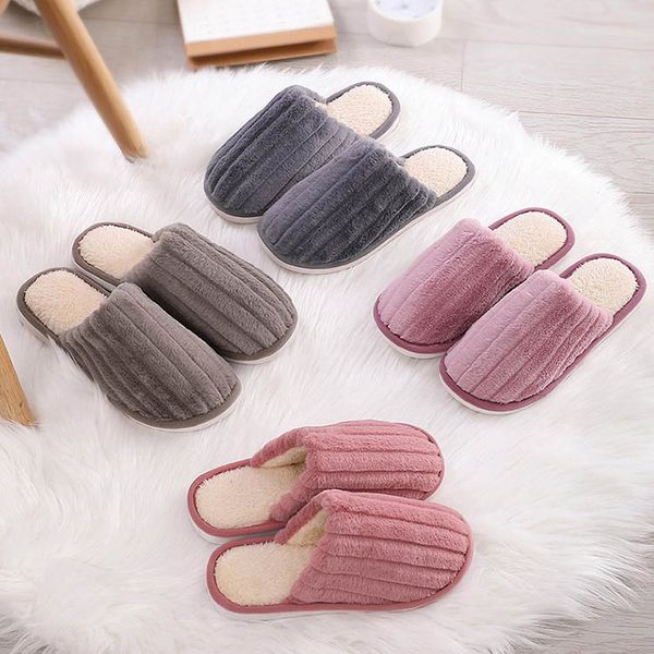 

solid color home slippers men and women winter indoor non-slip couple cotton drag imitation rabbit hair warm soft bottom slippers xd22223, Blue;gray