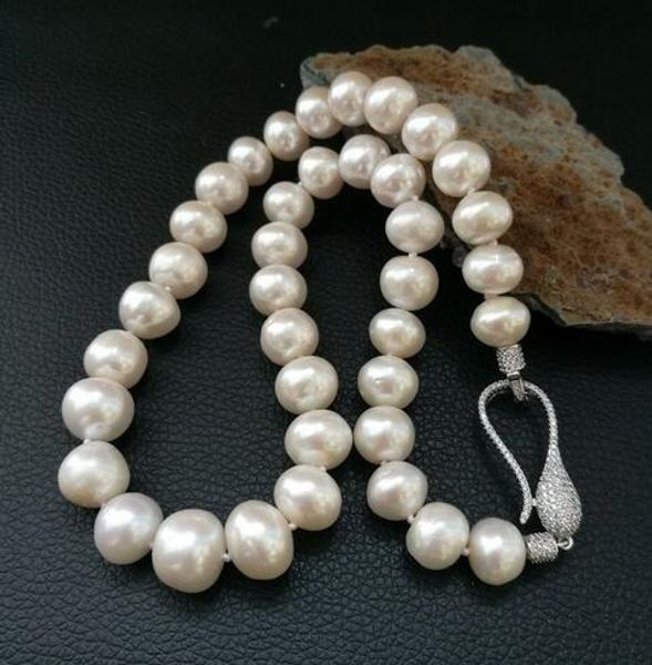 

perla natural de agua dulce 8-9mm collar de perlas cristal de lujo cierre 20 pulgadas, Silver