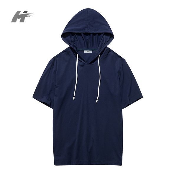 

ht solid hoodies men summer short sleeve hooded sweatshirt men women hip hop tracksuit men's fitness camisa masculina, Black