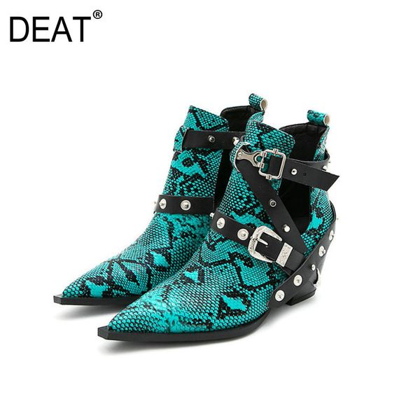 

deat] 2020 sharp toe belt buckle hollow out snake pattern pu leather single women cool work boots new spring summer tide 10g170, Black
