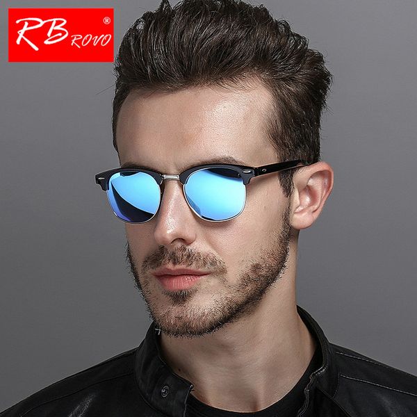 

rbrovo 2019 semi-rimless brand designer sunglasses women/men polarized uv400 classic gafas retro eyeglasses, White;black