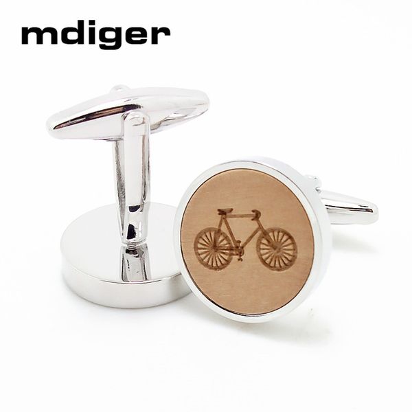 

men bicycles pattern cufflinks classic wood button cufflink for men handmade wooden carved cuff link, Silver;golden