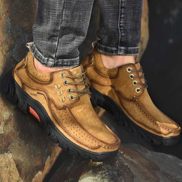 

men's tactical boots genuine leather men outdoor shoes breathable sneaker mountain hiking shoes men hunting boots big size 38-46