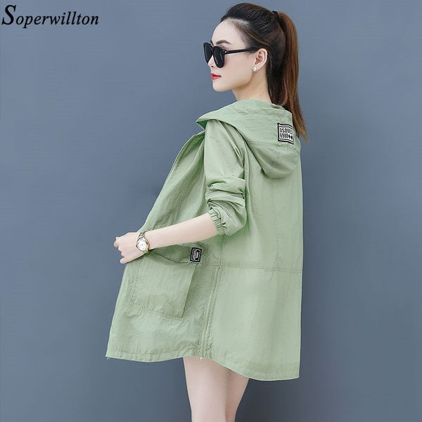 

summer hooded jacket women casual wear sun protection clothing plus size thin coat loose jacket cardigan green white pocket e55, Black;brown