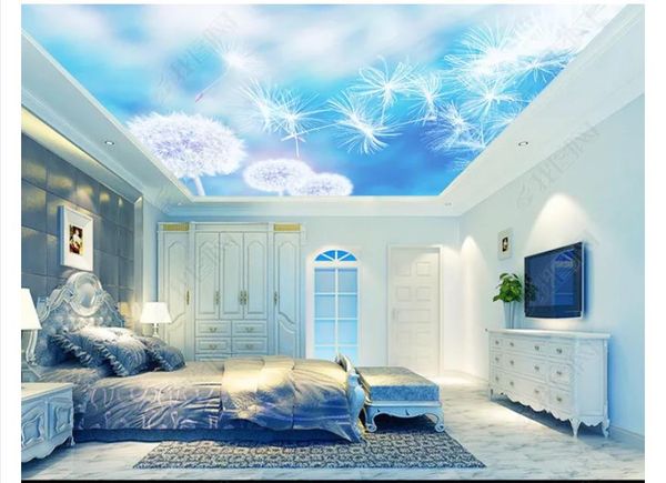 Custom 3d Silk Zenith Mural Wallpaper Photo Decoration Dreamy Romantic Dandelion Bedroom Living Room Zenith Ceiling Wallpaper Mural Wallpapers On