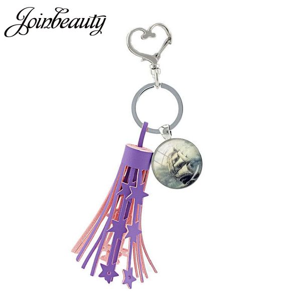 

joinbeauty vintage building p heart clasps tassel pendant key chain glass cabochon dome keyrings holder bag accessories t754, Silver