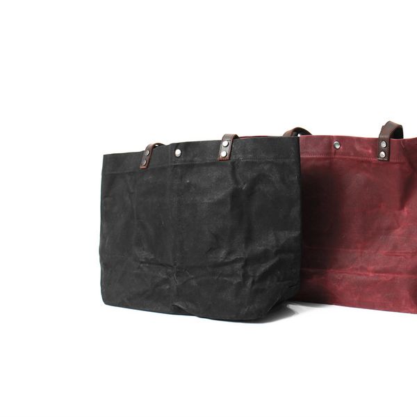 

owen seak men women bag high street gothic style oil wax canvas black shopping bag inclined shoulder