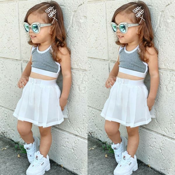 

малыш дети девушка 2шт летняя одежда растениеводство топ футболка + кружева пачка юбка наряды девушки одежда, White