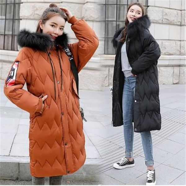 

2018 winter new long hairy collar hooded thick coat fashion down jacket, Black