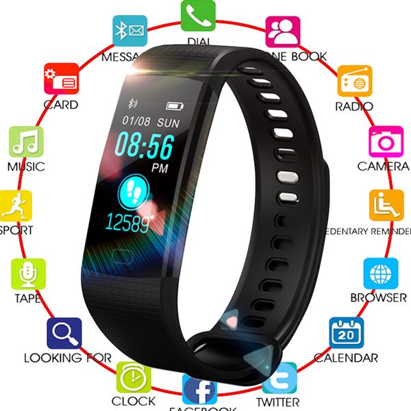 

bluetooth smart bracelet color screen y5 smartband heart rate monitor blood pressure measurement fitness tracker smart watch men, Slivery;brown