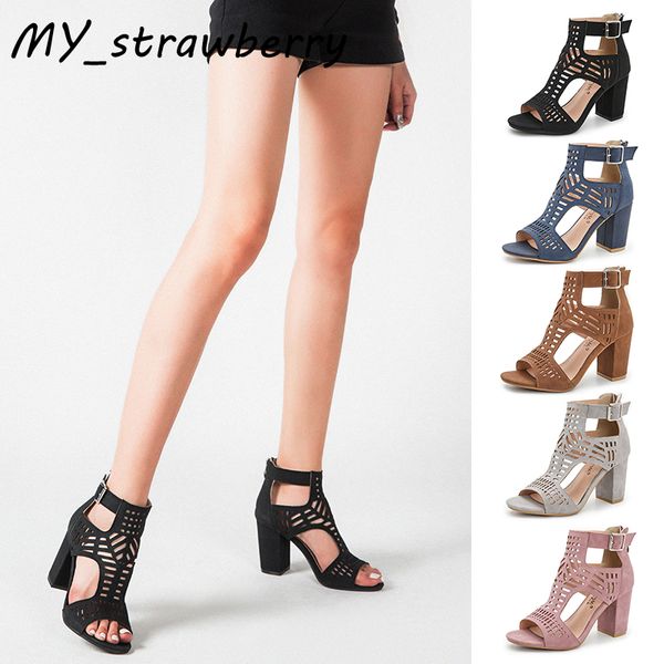 

сандал для женщин 2020 летний новый европейский и американский стиль партии вырез peep-toe обувь коренастый-пятки высокие каблуки большой ра, Black