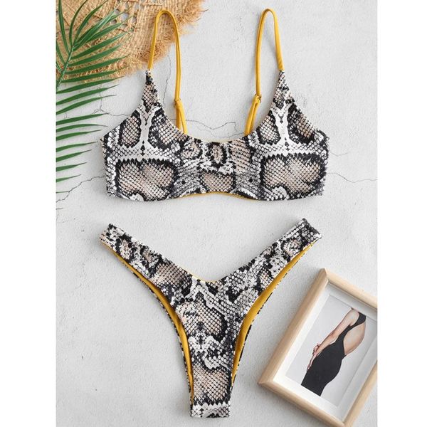 

snake bikini women snake skin high cut v neck two pieces bikini swimwear swimsuit beachwear bathing suit maillot de bain femme, White;black