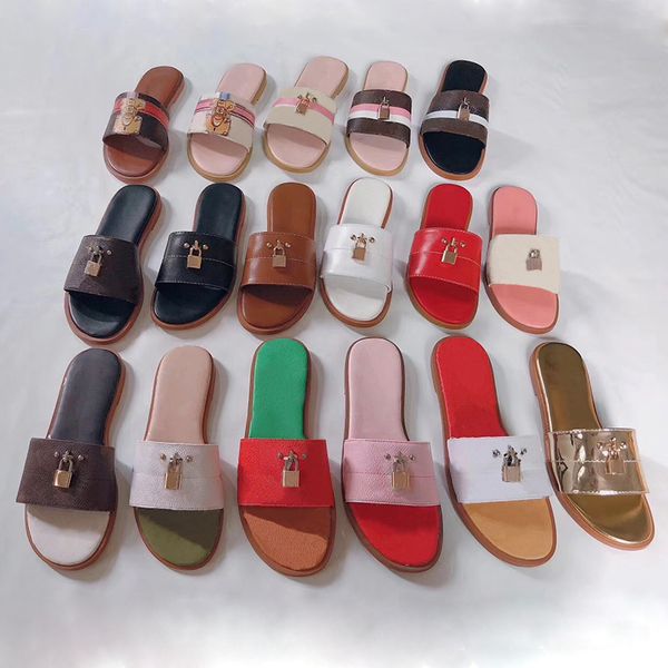 

women sandal lock it flat mule slippers genuine leather slides summer flat flip flops black white blue slides chaussures shoes size us 4-11