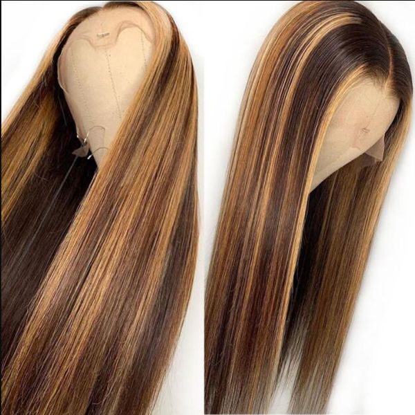 Two Tone Ombre Highlight Lace Front Wigs Silky Straight 10a