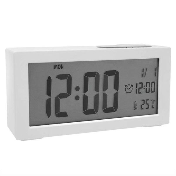 

alarm clocks bedside non ticking, battery operated digital clock large display time temperature adjustable backlight with snooze