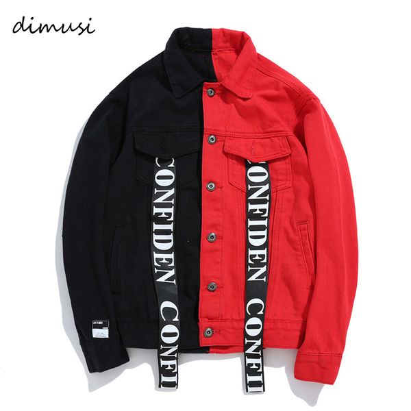

dimusi mens denim jackets trendy fashion hip hop patchwork streetwer ripped jeans jackets male cowboy coats, Black;brown