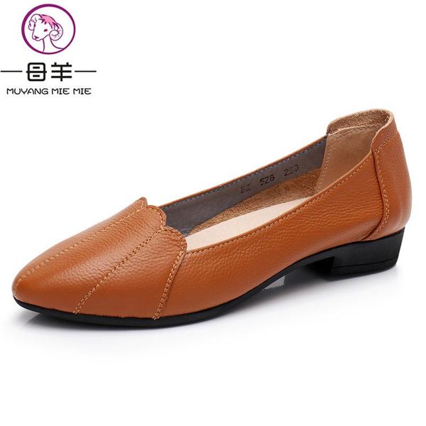 

with box muyang mie mie women shoes woman genuine leather flat shoes female casual work ballet flats women flats larger size ladies, Black