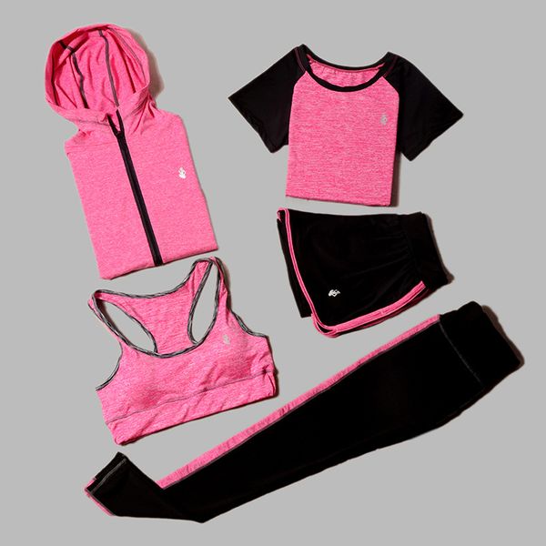 

5 piece set yoga for womens running fitness t-shirt sports bra wear fitness clothing women training set sport suit