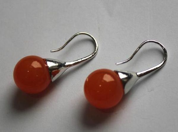 

envÃ­o gratis 12mm rojo jade pendiente del grano, Silver