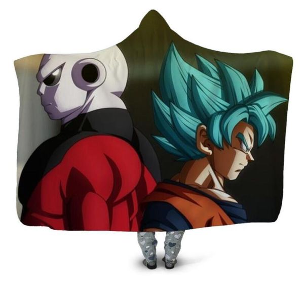 

goku anime 3d printing throw hooded blanket wearable warm fleece bedding office quilts soft adults travel 12