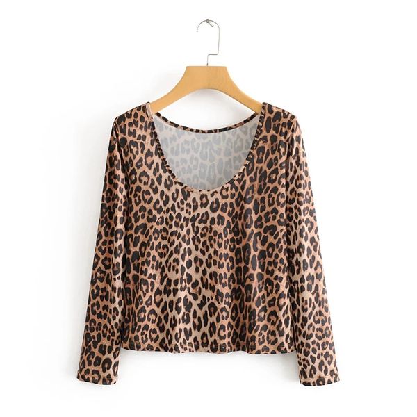 

2020 women fashion leopard printed blouses vintage animal print o-neck shirts female casual chic, White