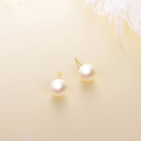 

fine jewelry good quality 5a flawless 7-7.5mm round freshwater pearl real solid 18k gold pearl stud earring, Silver