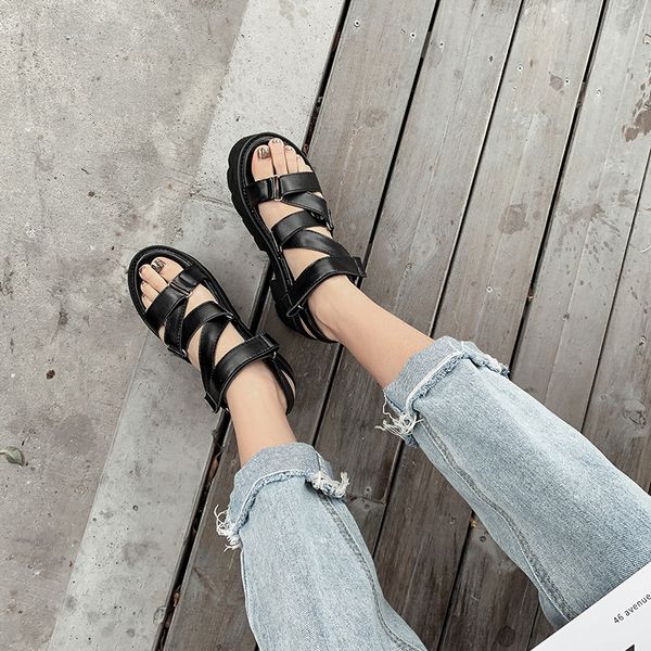 

femmes sandales platform punk shoes rock gothic sandals women peep toe buckle leather strap sandals platform punk shoes ljb52, Black