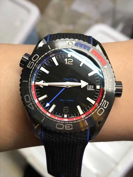 

Luxury watch uper v factory co axial 600m titanium ceramic ca e blue red dial wi 8906 movement 42mm men automatic watch ver ion