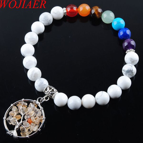 

wojiaer natural white howlite gem stone 8mm beads bracelet jewelry yoga meditation for women bracelets dk3271, Black