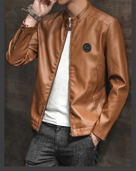 

mens конструктора pu куртка мода осень мужские длинные мужские рукава пальто стенд воротник outwear с молнией, Black;brown