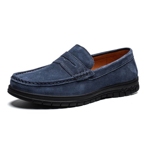 

brand cow suede leather men flats 2019 new men casual shoes loafers moccasin driving shoes, Black