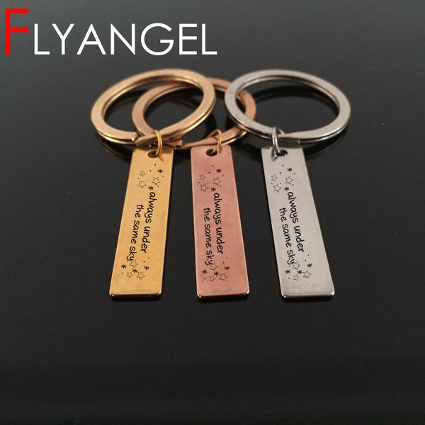 

fashion distance love keychain engraved star always under the same sky bag charm distance lover couples keyring jewelry gifts, Silver