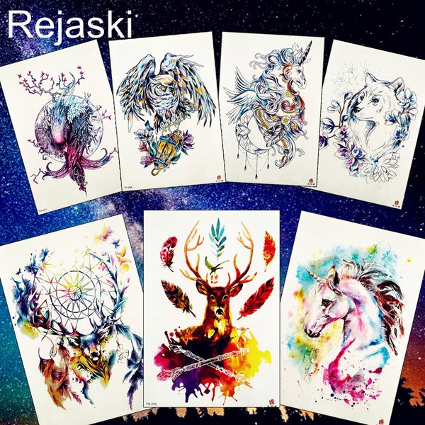 Acheter 3d Owl Licorne Tatouage Temporaire Autocollant Dreamcatcher Body Elk Art Bras Aquarelle Tatouage Fleur Renne Corne Faux Tatoo De 3533 Du